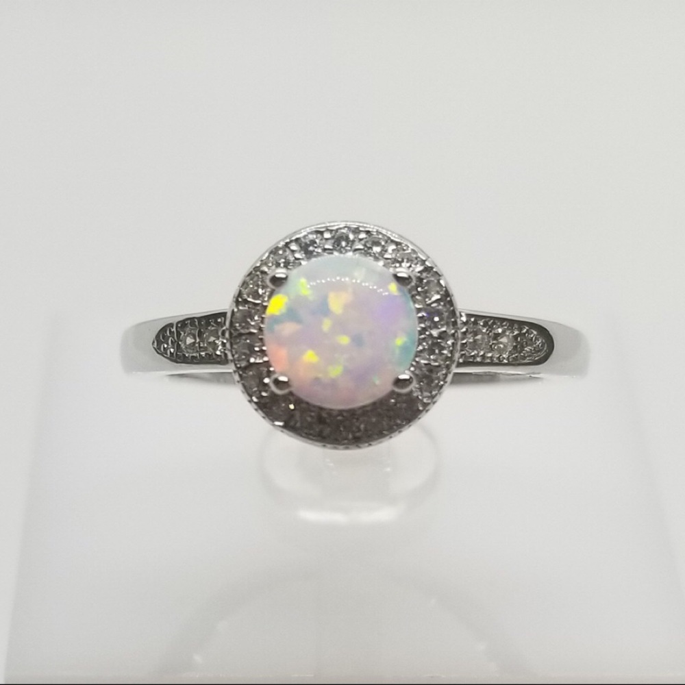Round White Opal Ring in Silver &Gold